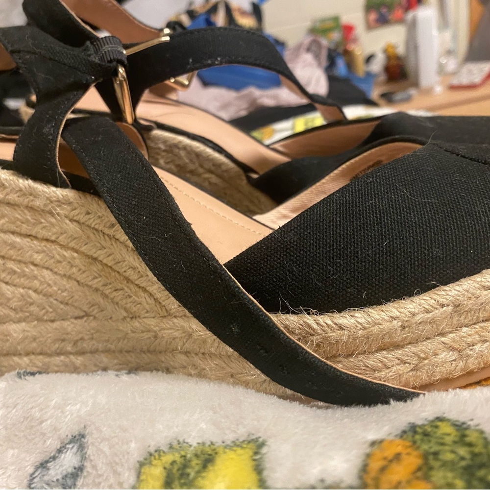 Time and Tru Black Wedge Espadrilles